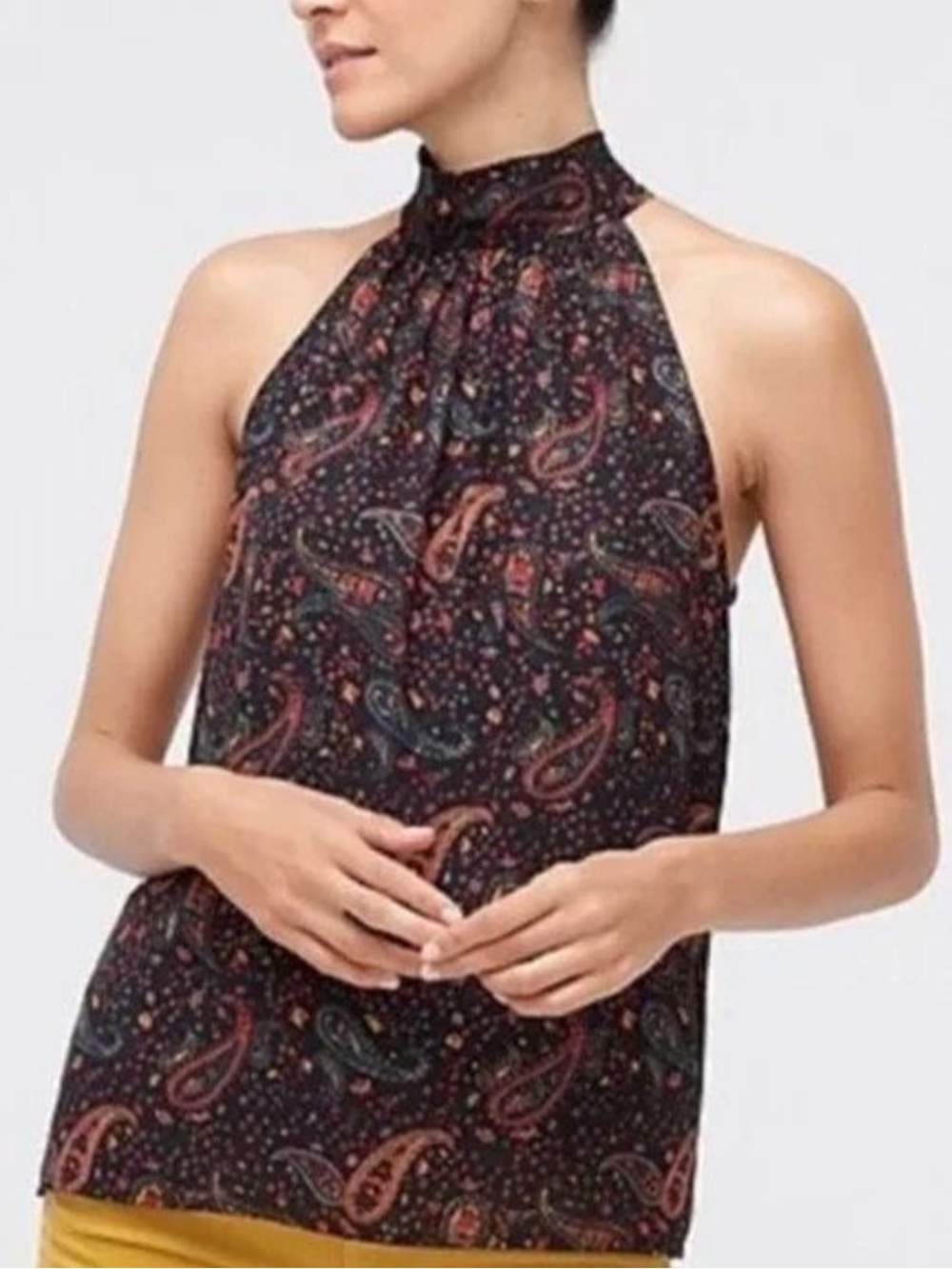 J. Crew Factory Black Paisley Halter Top Black 2 NWOT